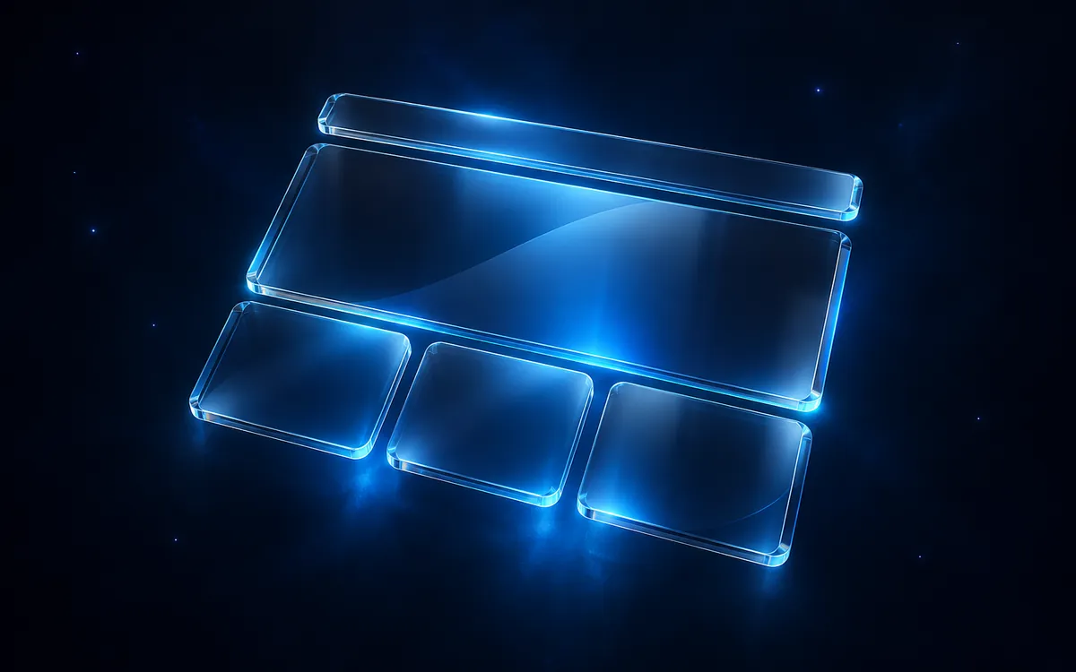 Glass website layout blocks coming together in blue light